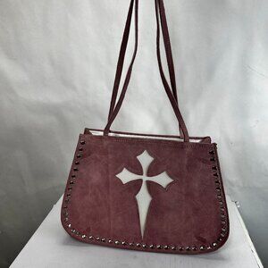 Western Suede Pink Leather Cross Studded Shoulder Bag NEW